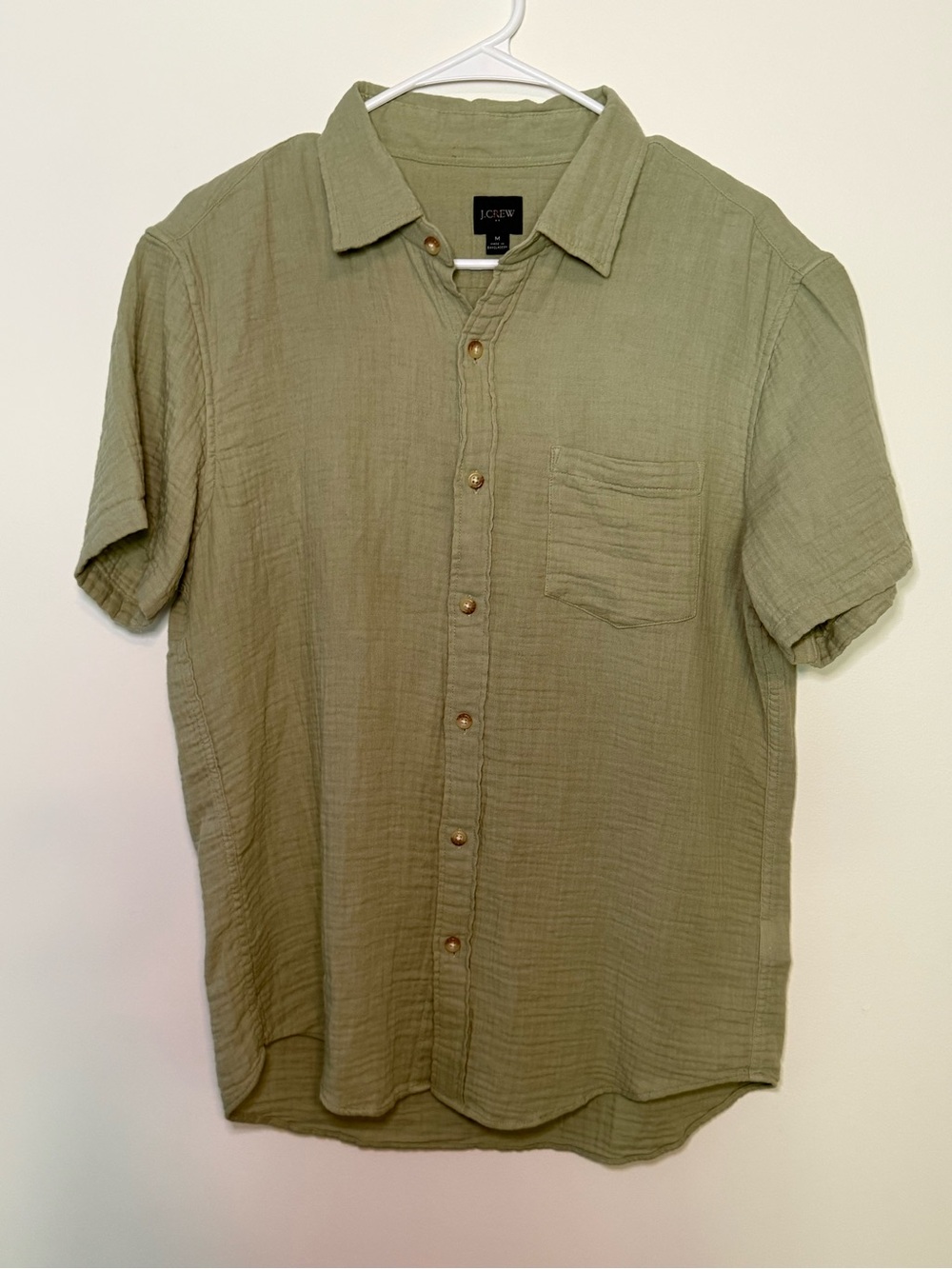 J. Crew Men's Olive Green Short-Sleeve Button-Down Shirt